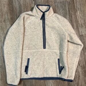 HOMAGE Cream Zip-Up Sweater with Navy Details